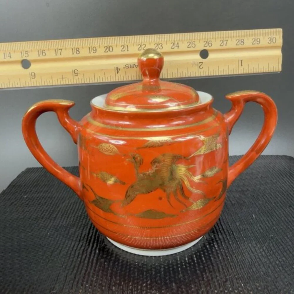 Japanese Eiraku Eggshell Sugar And Creamer Set‎ Phoenix Dragon Pattern Antique